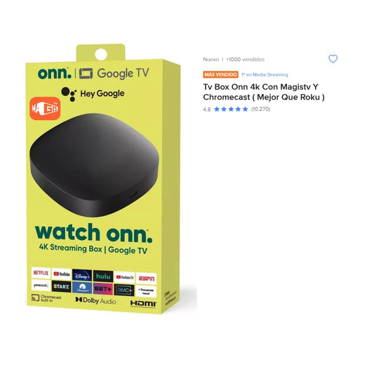 Tv Box Onn 4k Con Magistv Y Chromecast ( Mejor Que Roku )